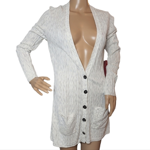 Nic+Zoe knite grey/cream button cardigan. pockets. size small - Picture 9 of 17